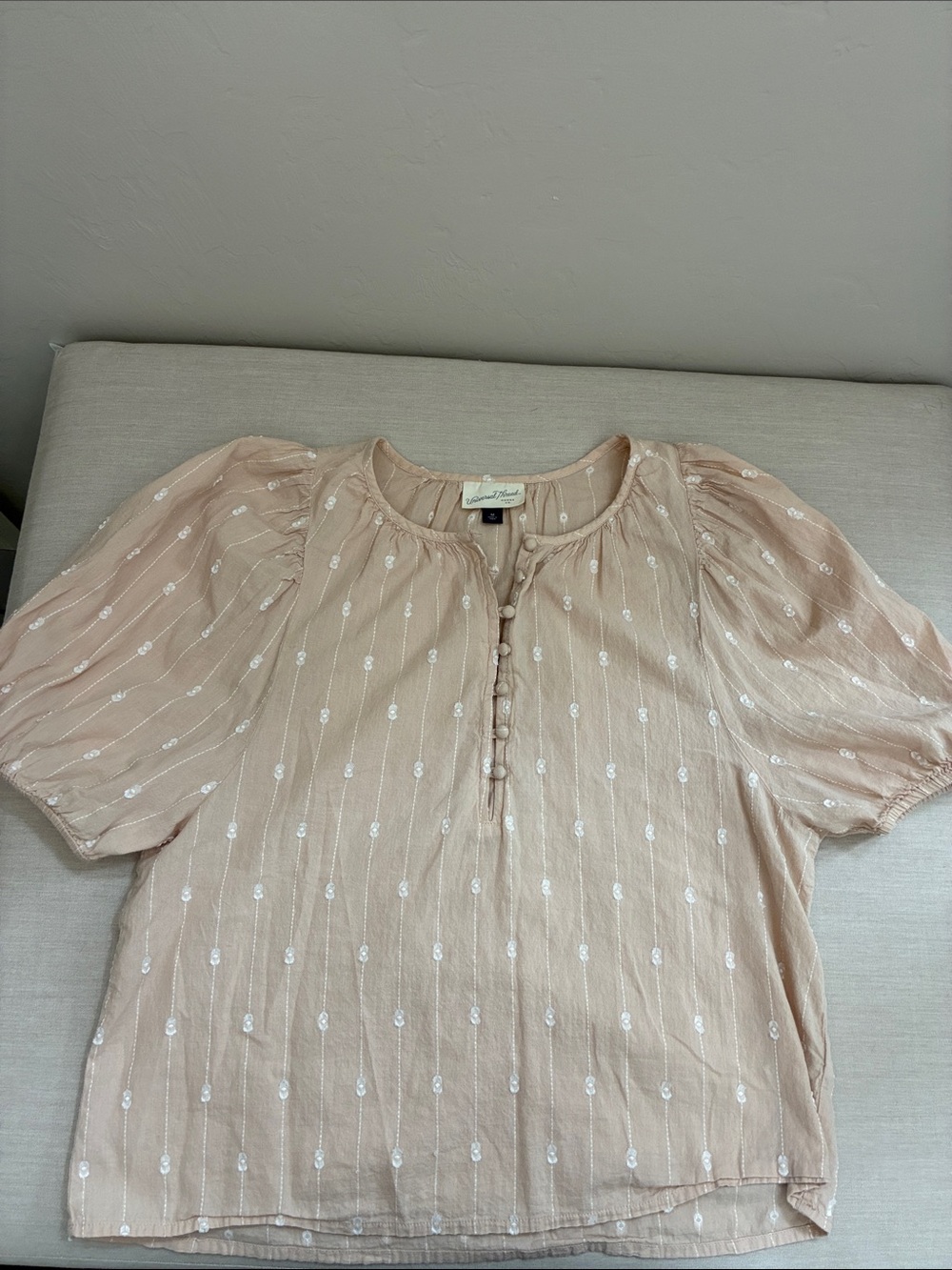 Beige Embroidered Puff-Sleeve Top